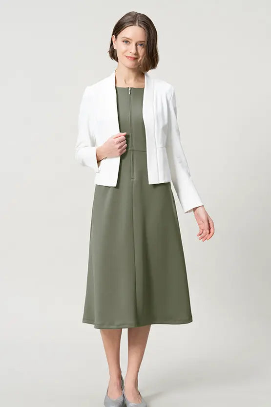 [Space Material] A-line Front Zip Dress