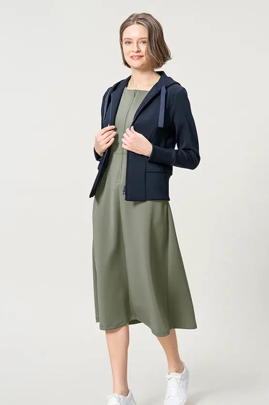 [Space Material] A-line Front Zip Dress