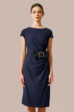 【コットン混 接触冷感】サッシュ付きTドレス