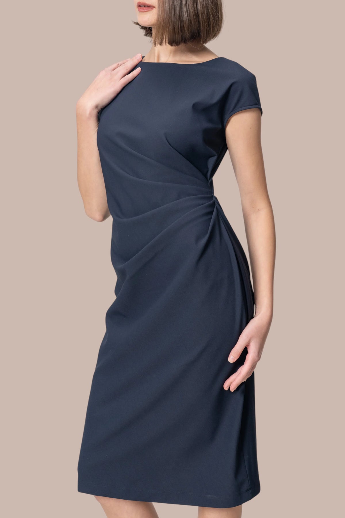 【コットン混 接触冷感】サッシュ付きTドレス