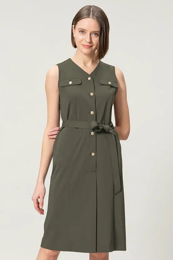 [Tech Jersey] Front Button Dress