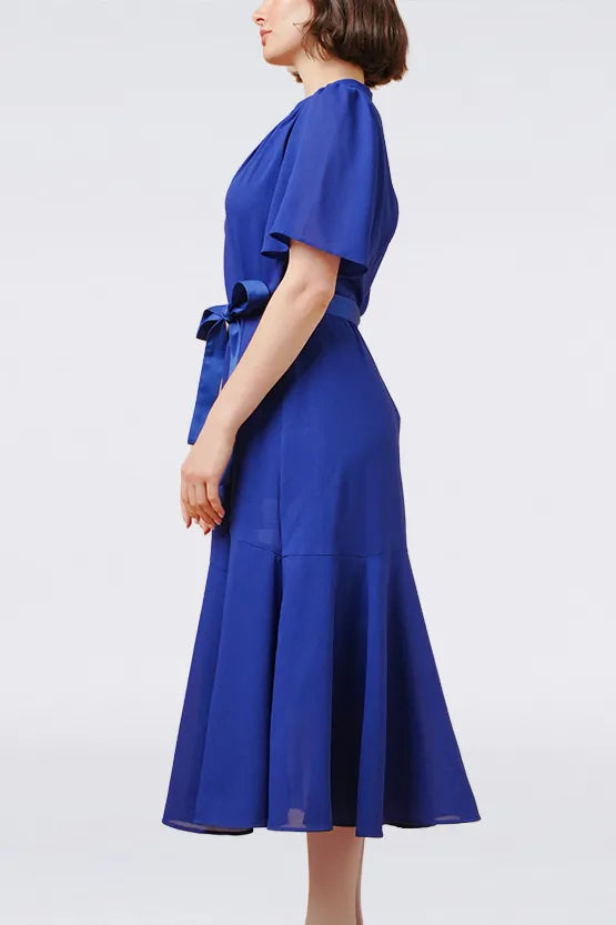 美品✨kay me ロングカーディガン 伸縮 スリット ネイビー ストレッチシフォン】ロングマーメイドワンピース– kay me