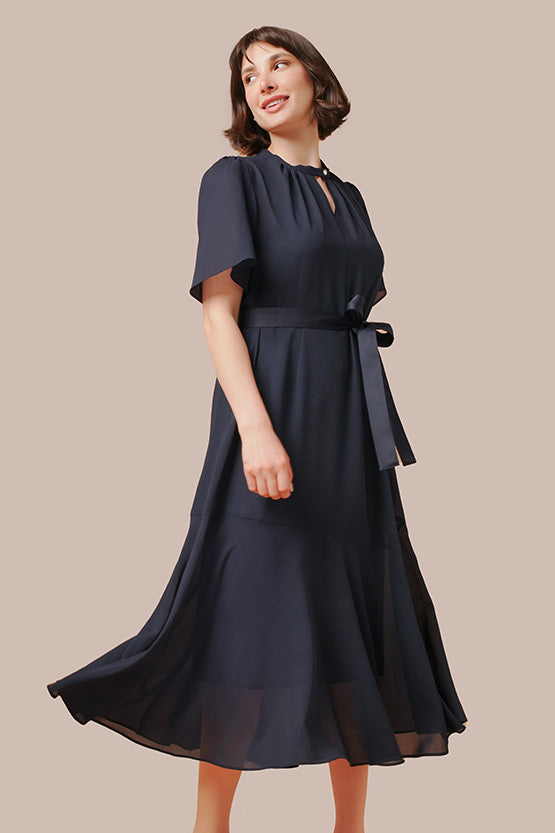 【ストレッチシフォン】ロングマーメイドワンピース