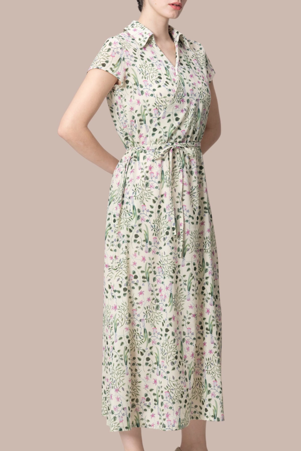 【ストレッチシフォン】衿付きカシュクールワンピースロング