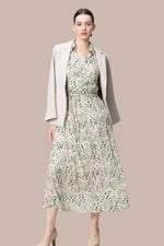 【ストレッチシフォン】衿付きカシュクールワンピースロング