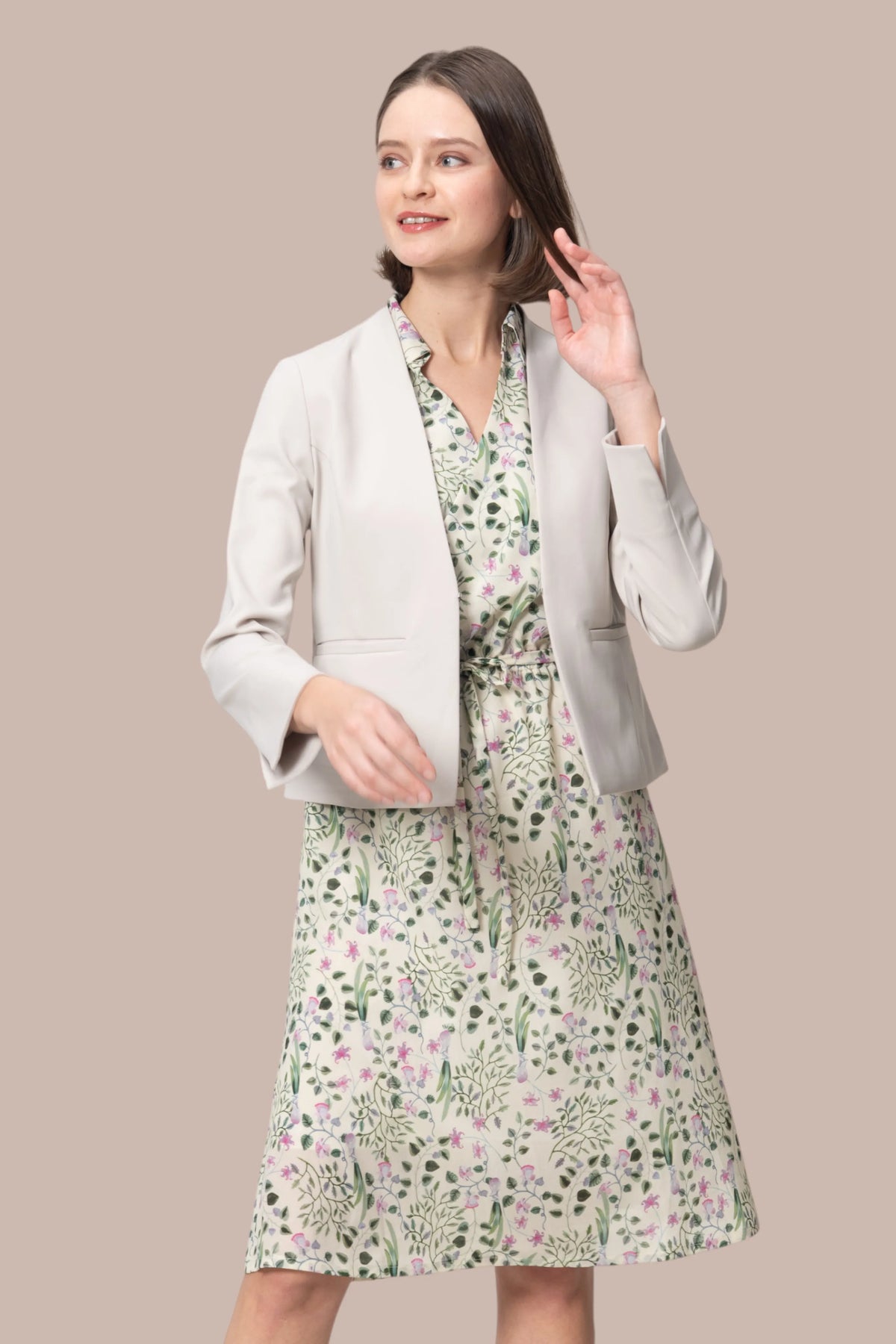 【ストレッチシフォン】衿付きカシュクールワンピース