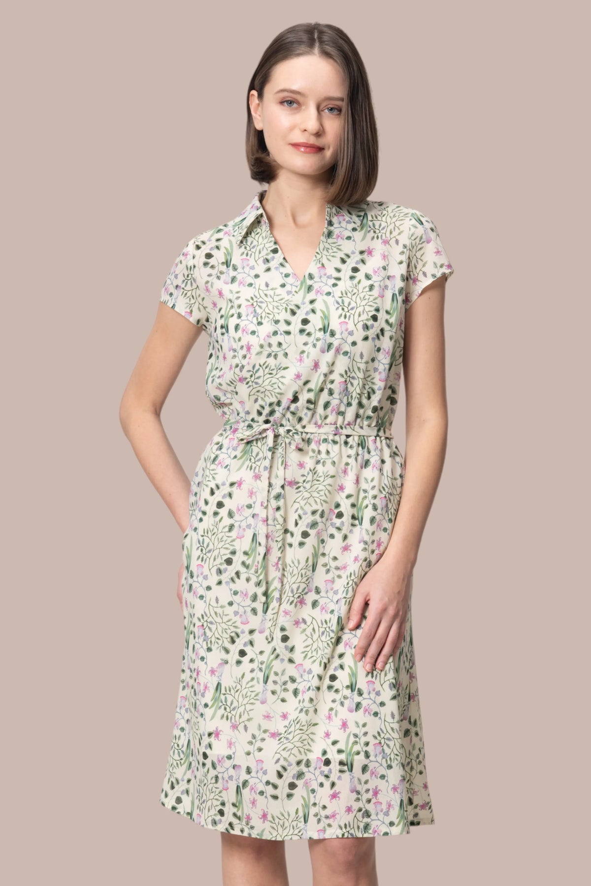 【ストレッチシフォン】衿付きカシュクールワンピース