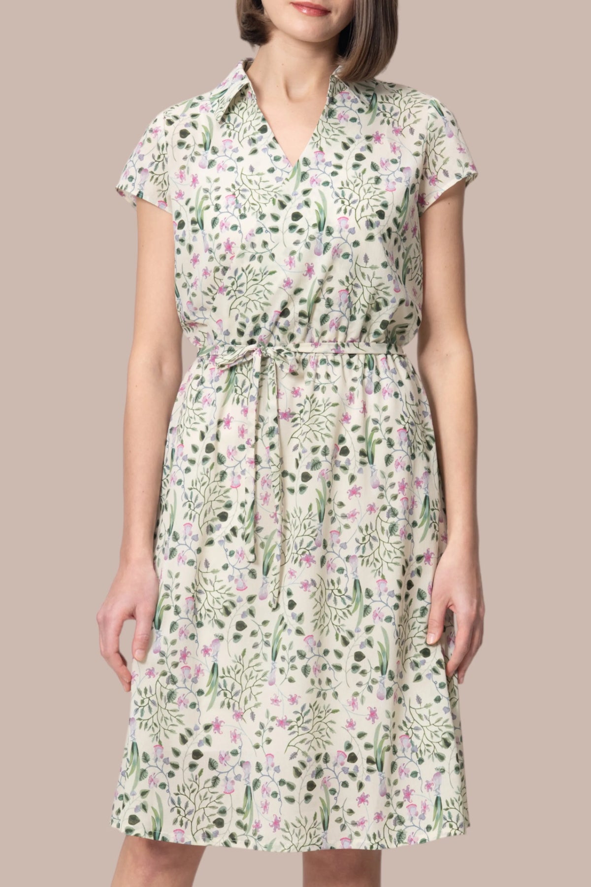 【ストレッチシフォン】衿付きカシュクールワンピース