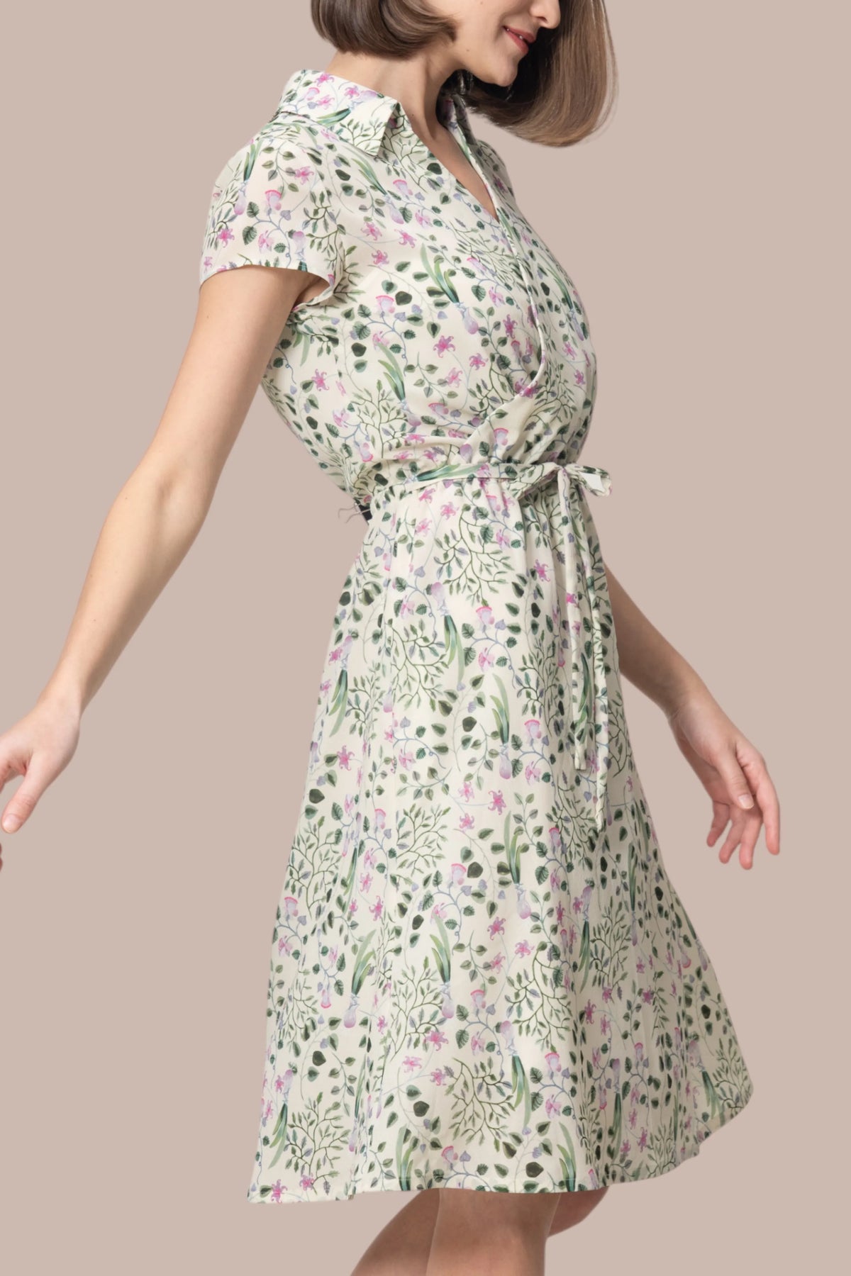 【ストレッチシフォン】衿付きカシュクールワンピース