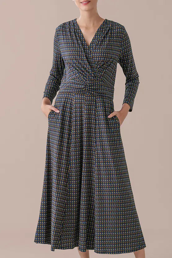 【ストレッチジャージー】モノグラム ネイビー　ロングマリリンワンピース