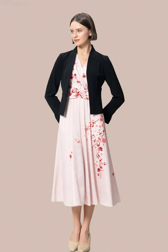 Stretch Georgette SAKURA Flare Dress with Bell Sleeves