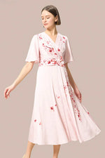 Stretch Georgette SAKURA Flare Dress with Bell Sleeves