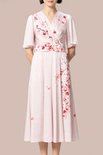 Stretch Georgette SAKURA Flare Dress with Bell Sleeves