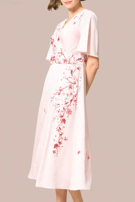 Stretch Georgette SAKURA Flare Dress with Bell Sleeves