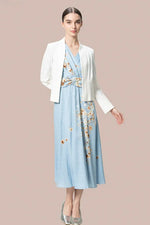 Stretch Georgette SAKURA Flare Dress with Bell Sleeves