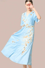 Stretch Georgette SAKURA Flare Dress with Bell Sleeves