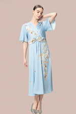 Stretch Georgette SAKURA Flare Dress with Bell Sleeves