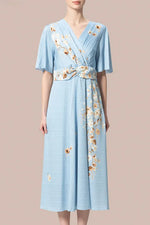 Stretch Georgette SAKURA Flare Dress with Bell Sleeves