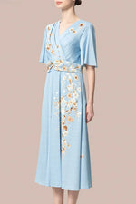 Stretch Georgette SAKURA Flare Dress with Bell Sleeves