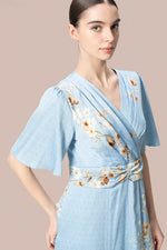 Stretch Georgette SAKURA Flare Dress with Bell Sleeves