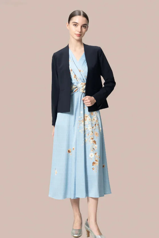 Stretch Georgette SAKURA Flare Dress with Bell Sleeves
