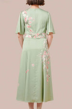 Stretch Georgette SAKURA Flare Dress with Bell Sleeves