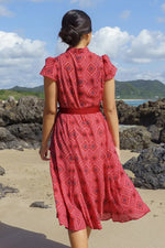 【大島紬意匠 ストレッチシフォン】ミドル丈セミマーメイドワンピース