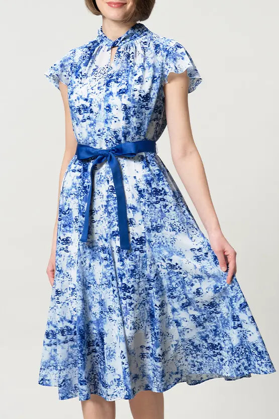 【ストレッチシフォン】ツイストネックミドル丈マーメイドワンピース