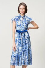 【ストレッチシフォン】ツイストネックミドル丈マーメイドワンピース