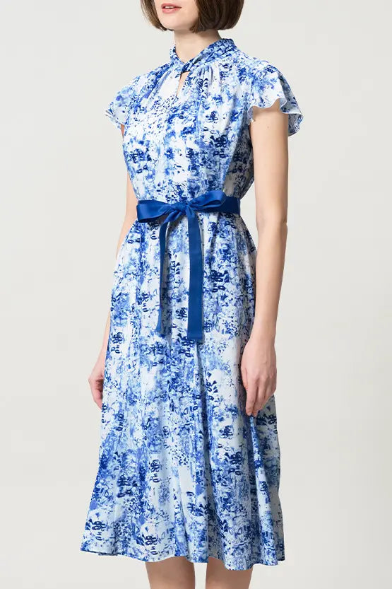 【ストレッチシフォン】ツイストネックミドル丈マーメイドワンピース