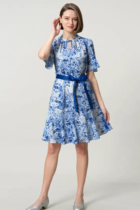 【ストレッチシフォン】膝丈マーメイドワンピース