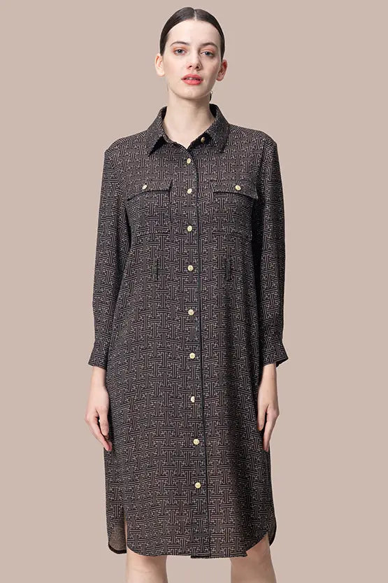 Oshima Tsumugi Design Stretch Georgette: Shirt Dress