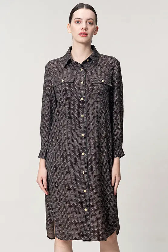 Oshima Tsumugi Design Stretch Georgette: Shirt Dress