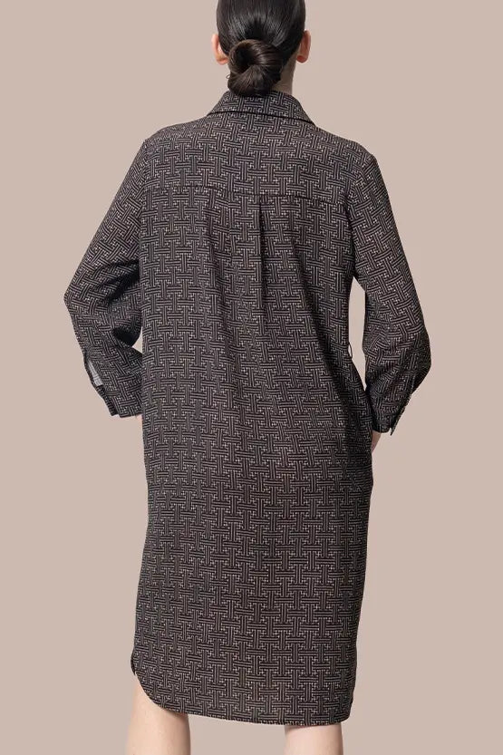 Oshima Tsumugi Design Stretch Georgette: Shirt Dress