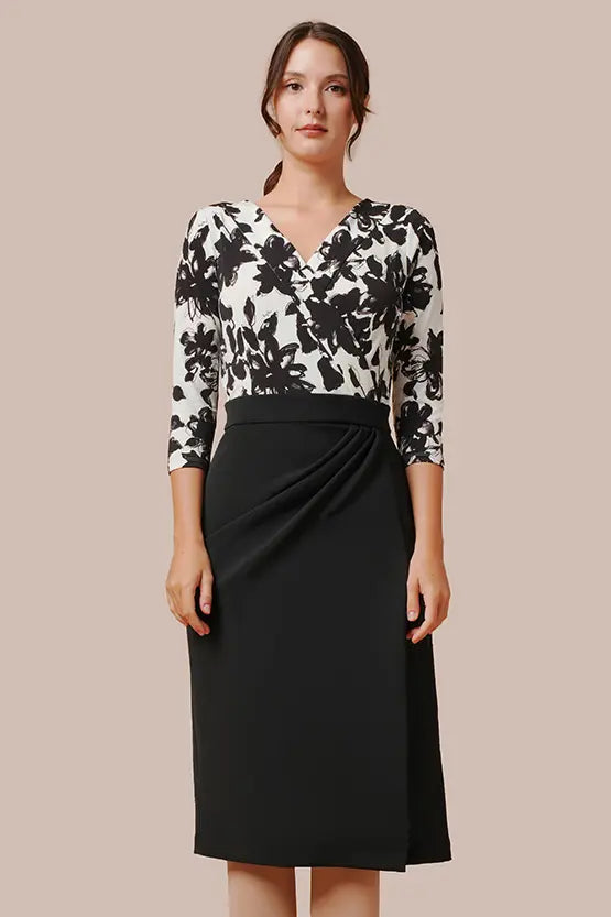Stretch Jersey × Smart Stretch - Shadow Flower × Black Asymmetrical Dress