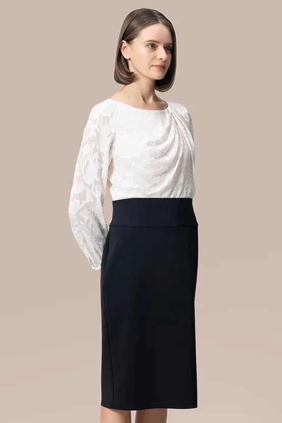 Cut Jacquard x Space Material: Decollete Tuck Dress