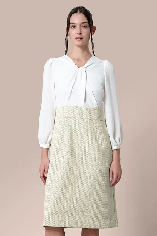 Stretch Georgette x Lame Jacquard:  Twisted Trapezoid Dress