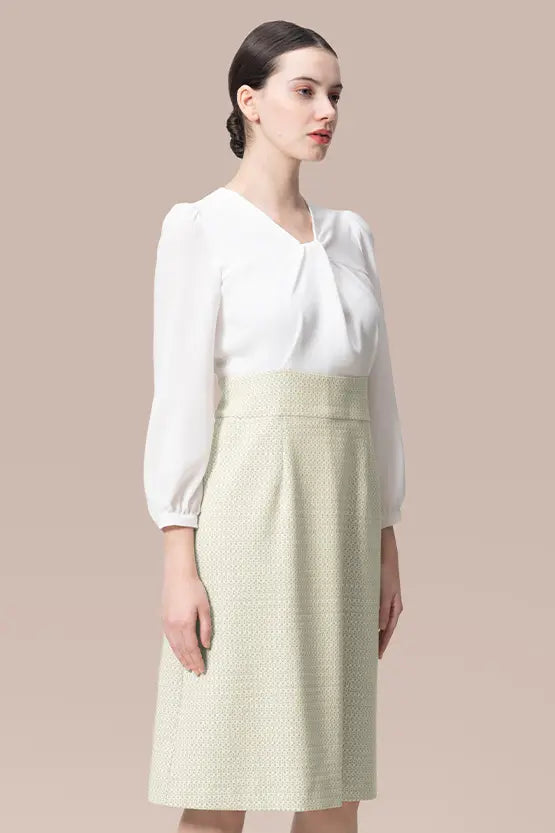 【ストレッチジョーゼット×ラメジャカード】ツイスト台形ワンピース