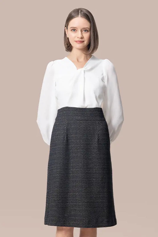 Stretch Georgette x Lame Jacquard:  Twisted Trapezoid Dress