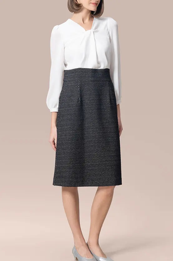 【ストレッチジョーゼット×ラメジャカード】ツイスト台形ワンピース