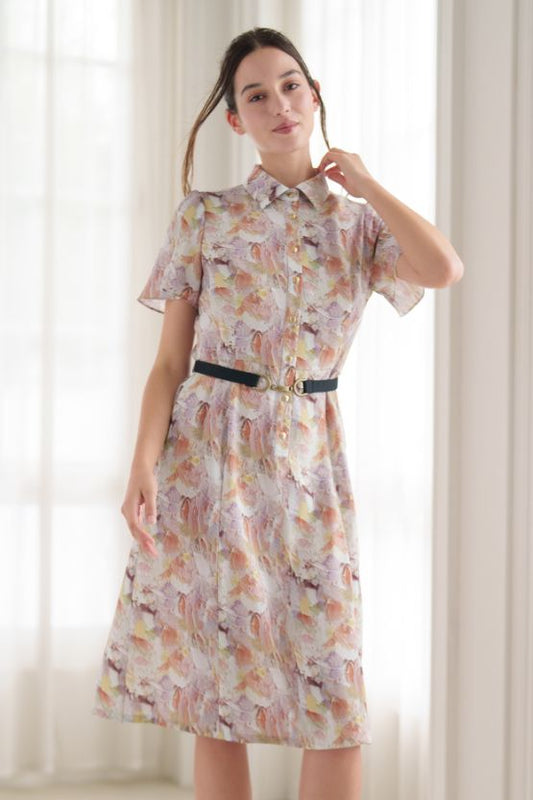 【ストレッチジョーゼット】シャツワンピース