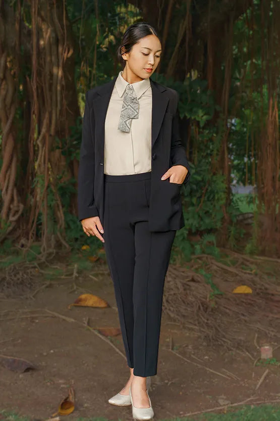 【本場大島紬】ストレッチジョーゼット　ボウタイ付きシャツ