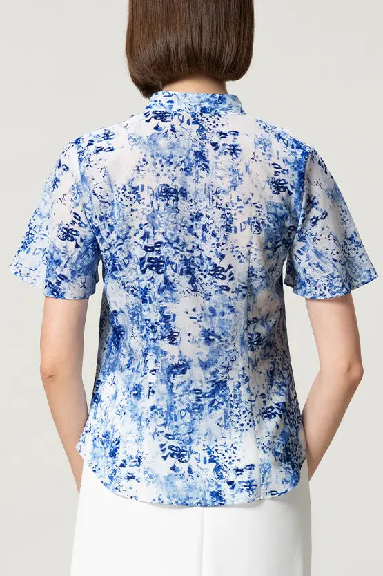 【ストレッチシフォン】フリル半袖ブラウス