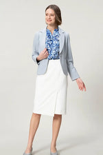 【ストレッチシフォン】フリル半袖ブラウス