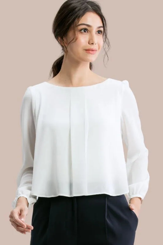 【ストレッチシフォン】ラウンドネックトップス
