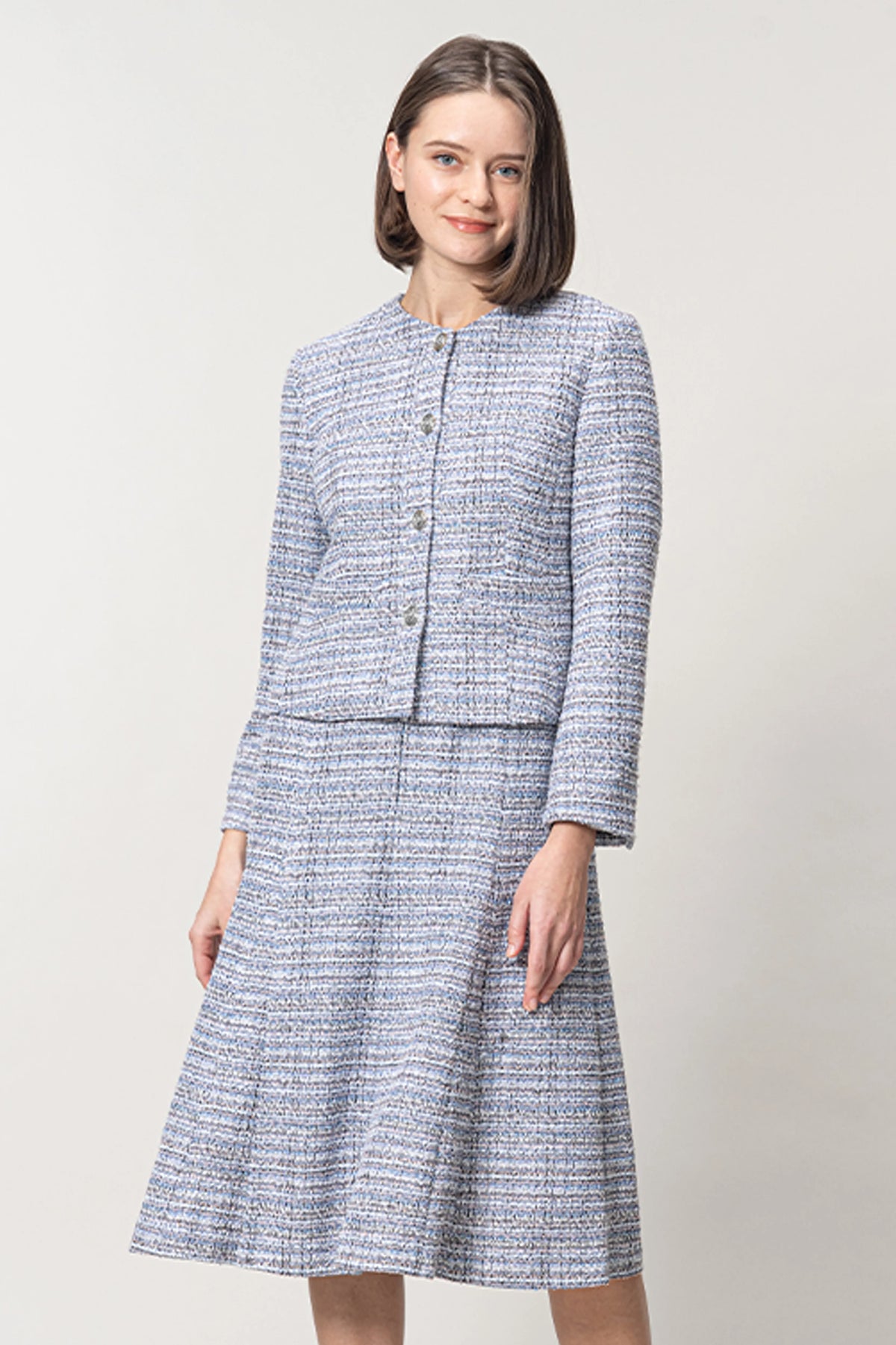 【Boucle Tweed】Collarless Jacket x Mermaid Dress, Blue, Ceremony Set-up