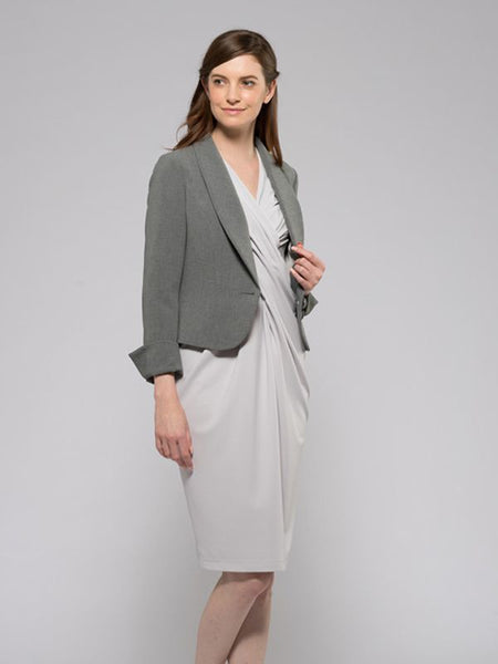 グレー 杢調ストレッチショールカラーショートジャケット– kay me