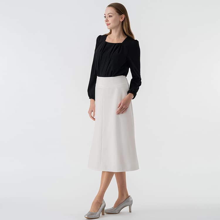 【ダブルジャージー】ミモレ丈Aラインスカート