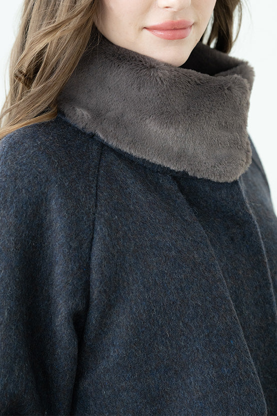 Navy Brown Fur-free Long Coat