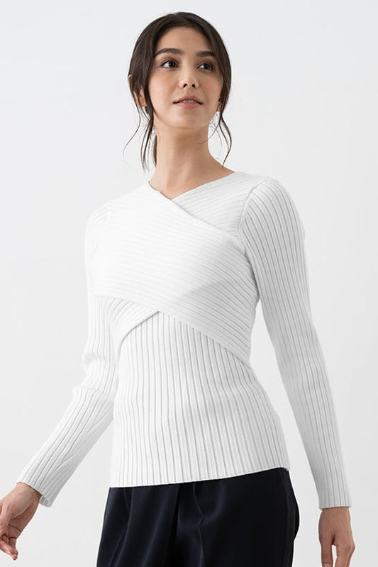 【洗えるニット】クロスニットトップス